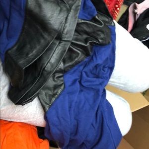 Blue and black leather sweats